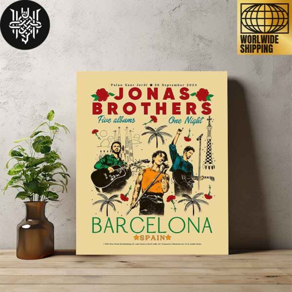 Jonas Brothers Five Albums One Night Tour at Palau Sant Jordi Barcelona On 26 September 2024 Home Decor Poster Canvas