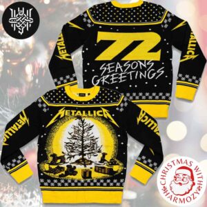 Metallica 72 Seasons Burnt Tree Black And Yellow Xmas Gifts 2024 Ugly Christmas Sweater