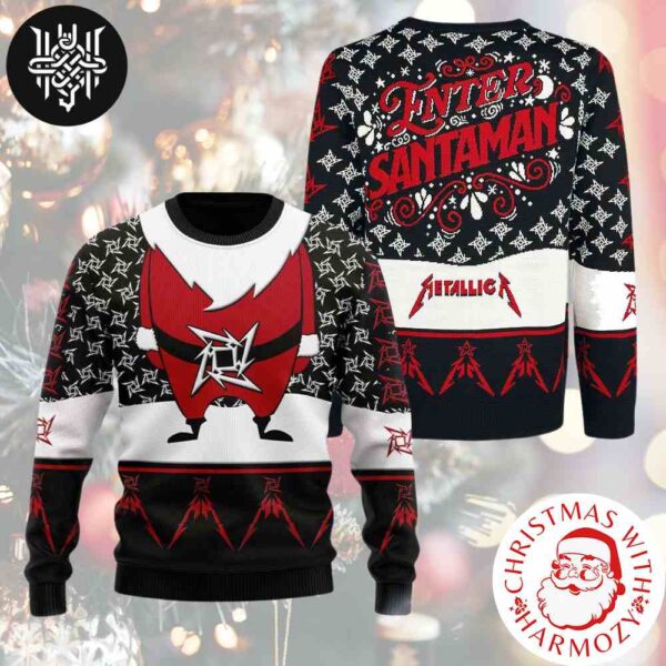 Metallica Enter Santaman Snowflakes Ninja Star Logo Pattern Xmas Gifts 2024 Ugly Christmas Sweater