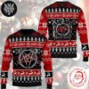 Slayer Band With Red Eagle Logo And White Snowflake Pattern 2024 Ugly Christmas Sweater