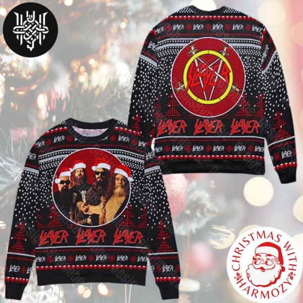 Slayer Band Member Wearing Santa Hat Cute 2024 Ugly Christmas Sweater