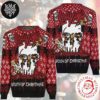 Slayer Band With Red Eagle Logo And White Snowflake Pattern 2024 Ugly Christmas Sweater