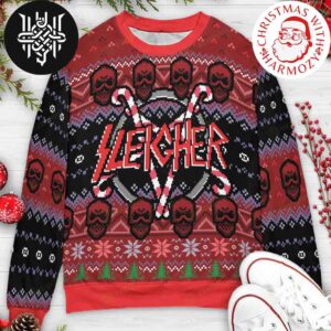 Sleigher With Candy Cane And Skull Xmas Pattern 2024 Ugly Christmas Sweater