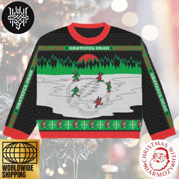 Grateful Dead Skating Bears Holiday Green Color Xmas Gifts 2024 Ugly Christmas Sweater