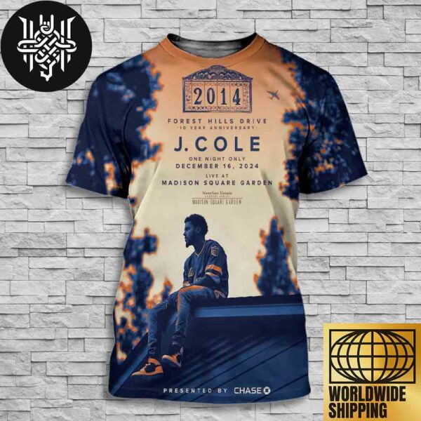 J. Cole 2014 Forest Hills Drive 10 Year Anniversary On December 16 2024 At Madison Square Garden Artwork All Over Print Shirt