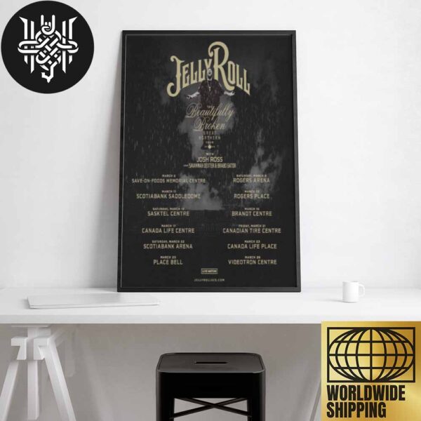 Jelly Roll The Beautifully Broken Great Northern Tour In Canada Tour Dates 2025 Home Decor Poster Canvas