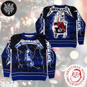 Metallica Ride The Lightning Skeleton Santa On The Electric Chair Iconic Xmas Gifts 2024 Ugly Christmas Sweater