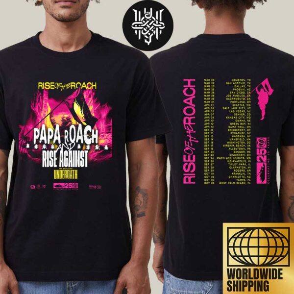 Papa Roach Rise Of The Roach USA Tour Dates 2025 Artwork Two Sides Unisex T-Shirt