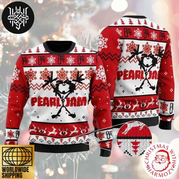 Pearl Jam Rock Band With Snowflake And Reindeer Pattern Xmas Gifts 2024 Ugly Christmas Sweater