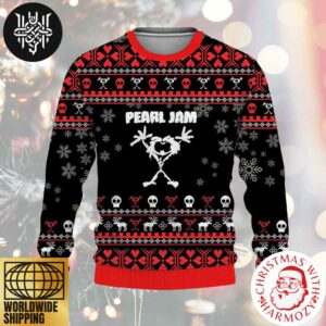 Pearl Jam Signature Logo With Skull And Snowflake Pattern Xmas Gifts 2024 Ugly Christmas Sweater