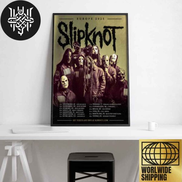 Slipknot 2025 Europe Tour Dates Artwork Home Decor Poster Canvas