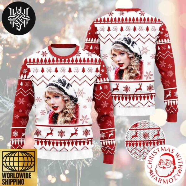 Taylor Swift Reindeer And Snowflake Pattern Xmas Gifts 2024 Ugly Christmas Sweater