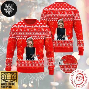 Taylor Swift Wearing Santa Hat Xmas Pattern Red Color 2024 Ugly Christmas Sweater