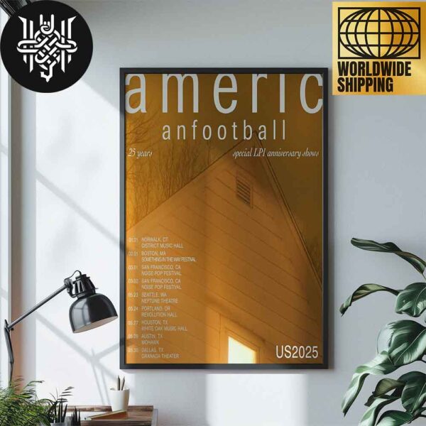 American Football LP1 25th Anniversary Tour Us 2025 Home Decor Poster Canvas