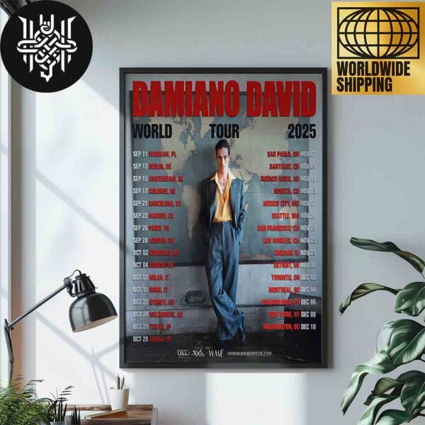 Damiano David World Tour 2025 Tour Dates Artwork Home Decor Poster Canvas