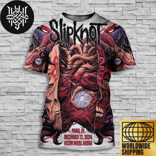 Slipknot In Paris France At Accor Hotel Arena On December 12 2024 25th Anniversary Here Come The Pain Artwork All Over Print Shirt