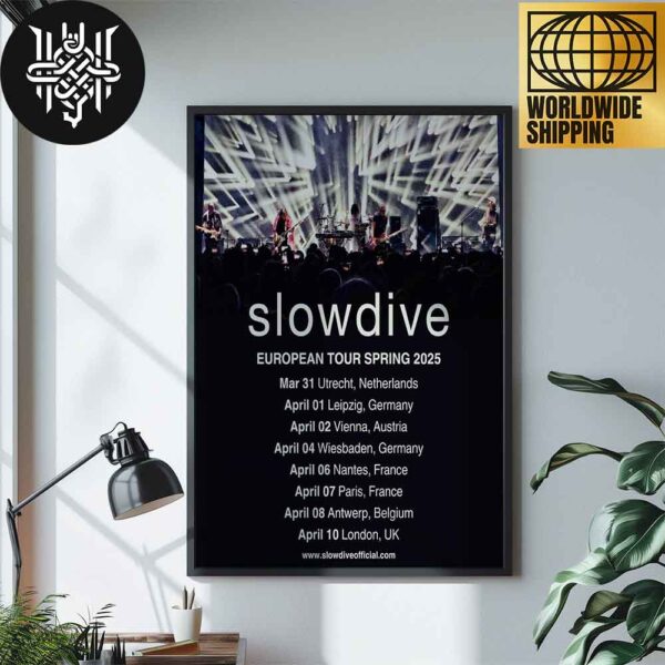 Slowdive Band Europe Tour Spring 2025 Tour Dates Artwork Home Decor Poster Canvas